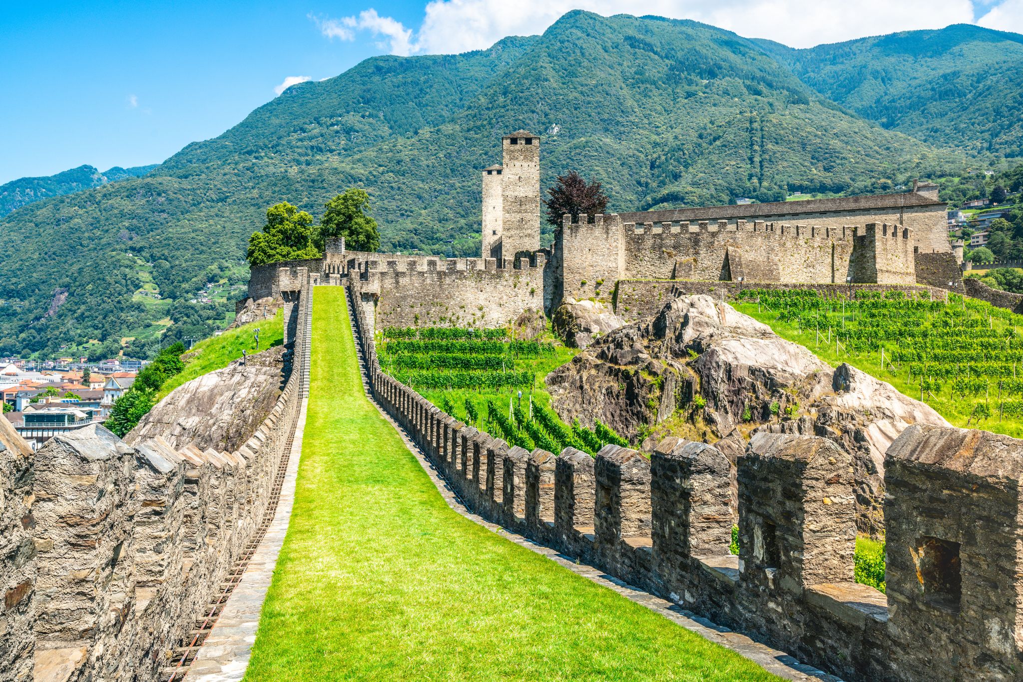 photo of scenic panorama of Castelgrande castle in Bellinzona Ticino Switzerland.