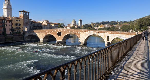 photo of Ponte Pietra (Stone Bridge) in Verona - Italy .