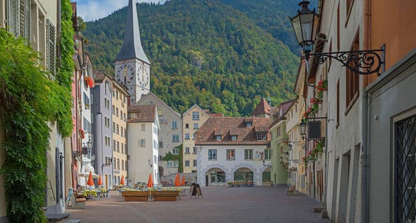 The Main square of Chur during morning , The charming towns in Switzerland .