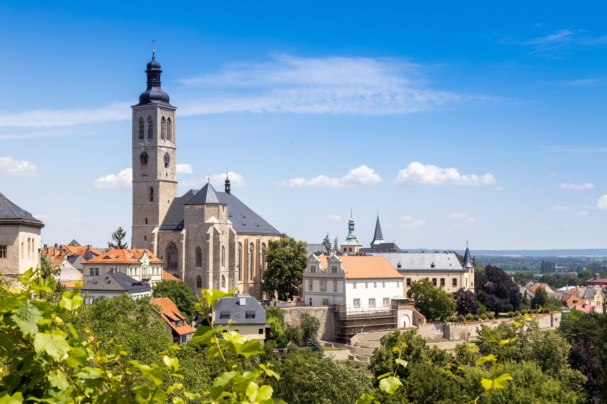 Photo of aerial view of gothic st. Jacob church from 1330 and Italian court, Kutna Hora, Czech republic.