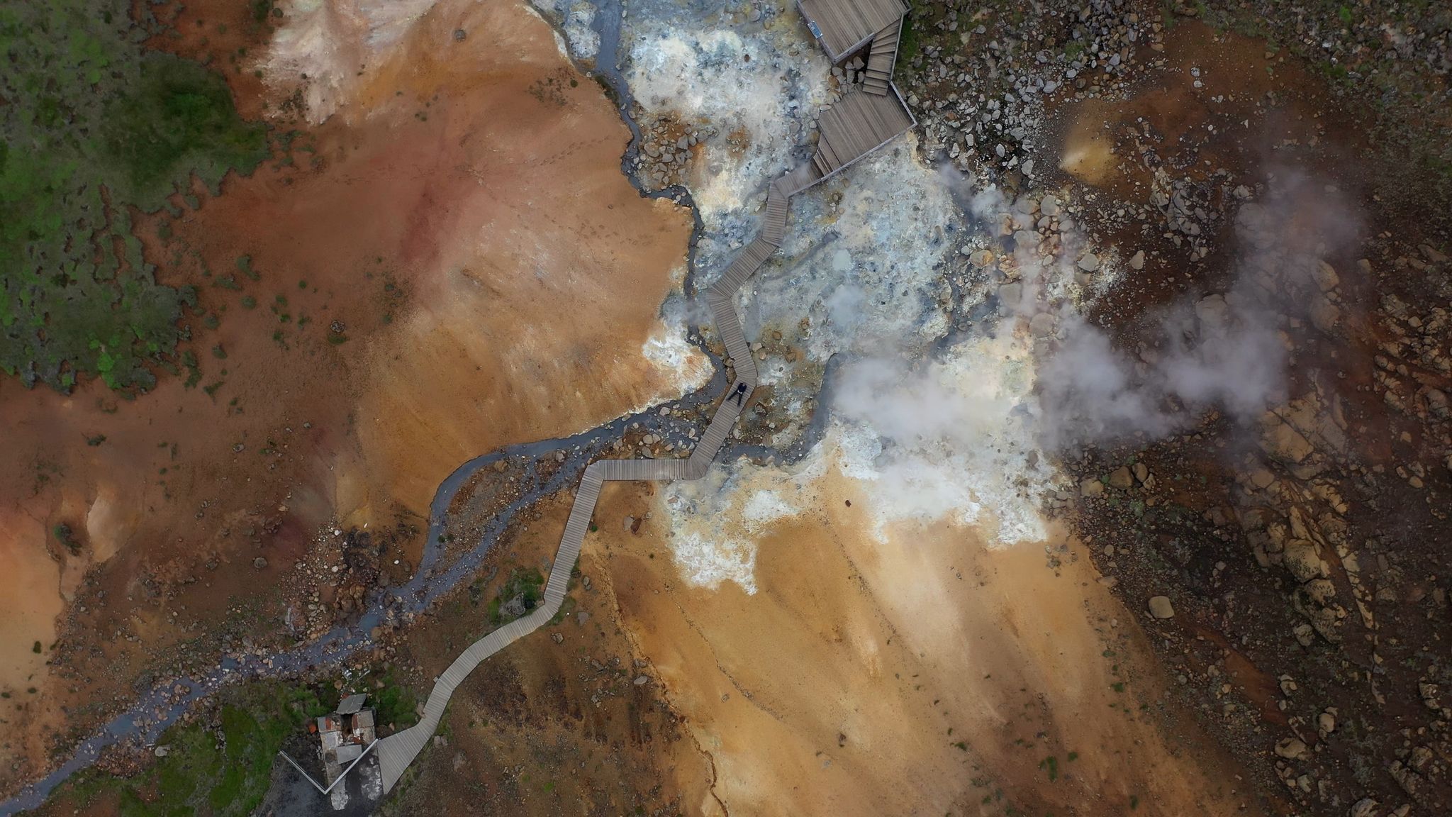 photo of aerial view over geothermal area of krýsuvík in Iceland Drone shot from Iceland krýsuvík in Iceland.