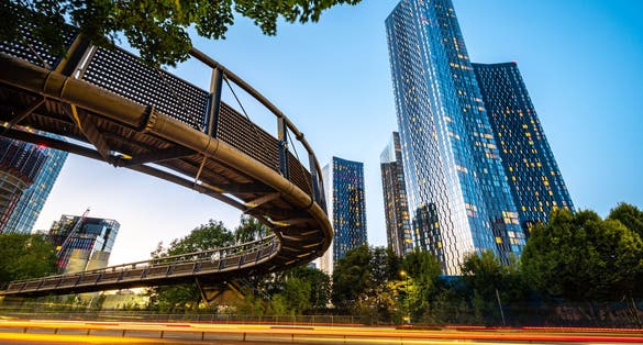 photo  off view of Mancunian Footbridge over the Mancunian Way near Hulme, Manchester.