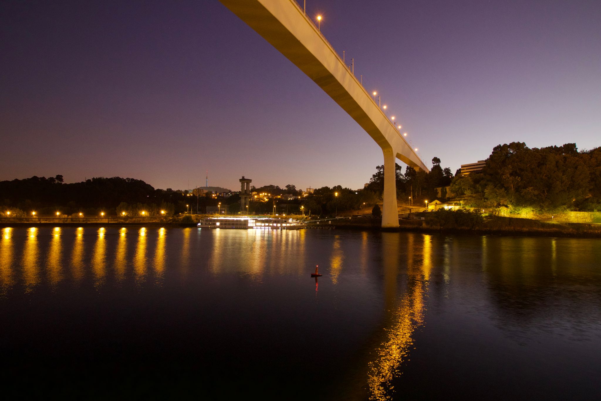 Photo of Bridge "Ponte de São João" in Oporto, Portugal. Train Bridge at night.