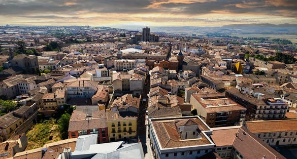 photo of aerial view of Avila town with Ávila Cathedral in Spain.