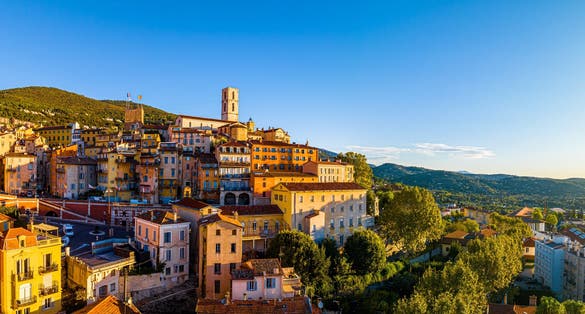 Aerial view of Grasse, a town on the French Riviera, known for its long-established perfume industry, France
