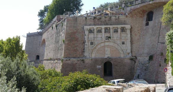 Rocca Paolina, Perugia. Porta Marzia gate in Rocca Paolina medieval military fortress. It is situated in Perugia, Italy.