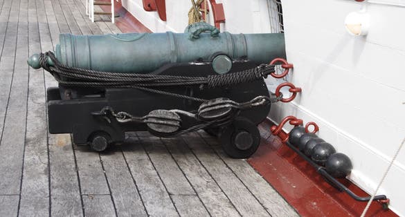 Photo of Old cannon on the Fregatten Jylland, old sailing ship in Denmark.