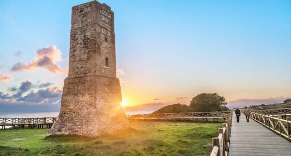 Artola Dunes - Natural Park in Marbella, Costa del Sol, Spain. Wood route, tourist attraction.
