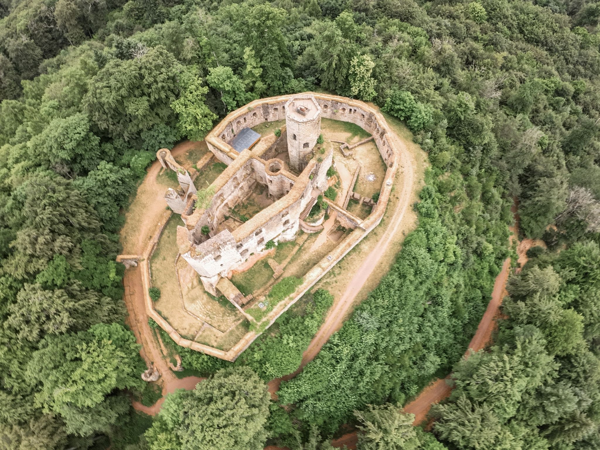 arial view of the Burg Gräfenstein near Zweibrücken in Germany.