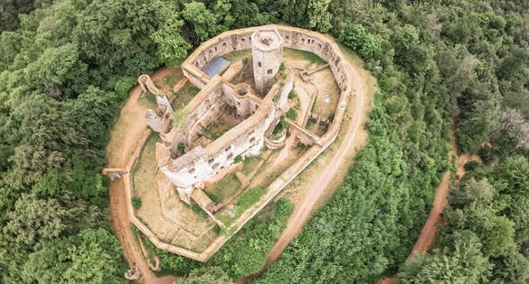 arial view of the Burg Gräfenstein near Zweibrücken in Germany.