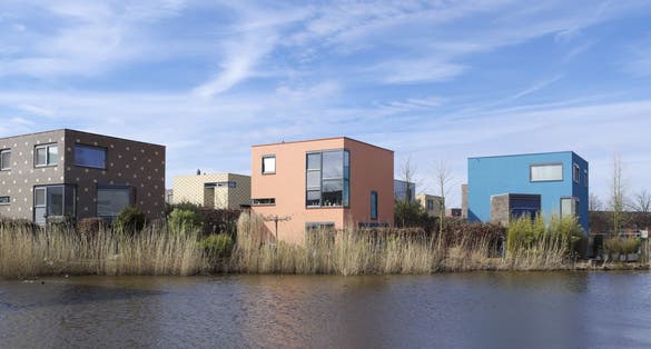 newly build modern colorful houses in enschede, netherlands