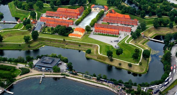 Photo of aerial view of the Kastellet (The Citadel) of Copenhagen, Denmark, a well preserved fortress built in the form of a pentagon in the 17th century.