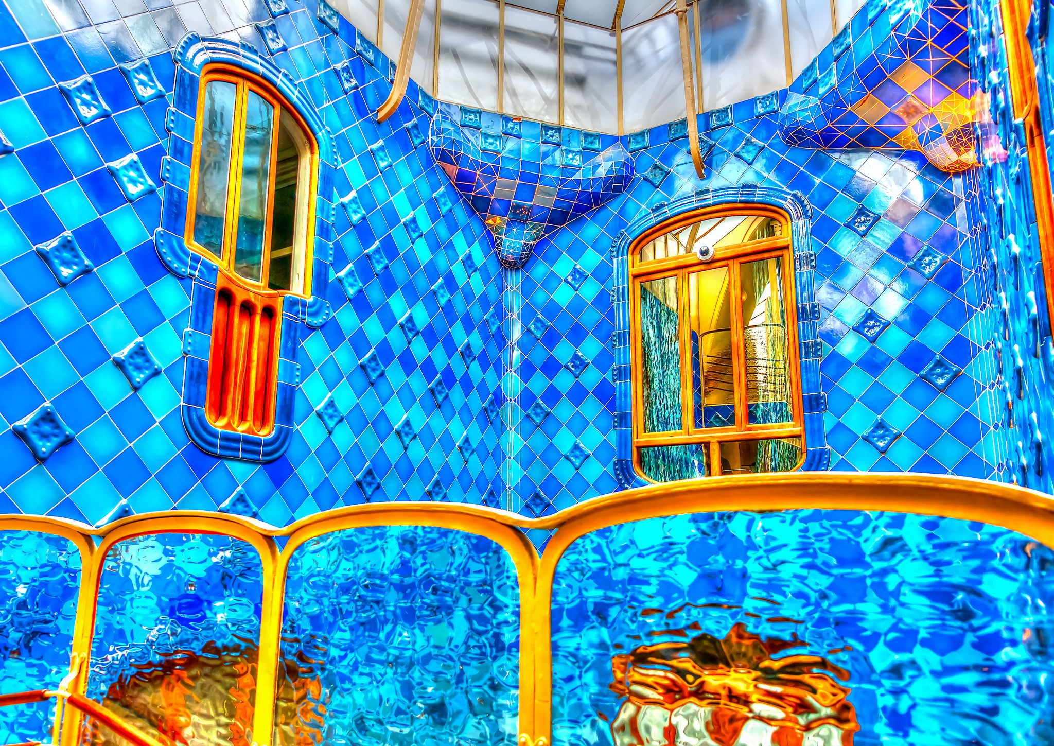 Photo of details from the interior of the famous casa Battlo building designed by Antonio Gaudi in Barcelona, Spain.