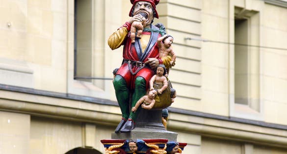 photo of the Kindlifresserbrunnen (Child Eater Fountain) sculpture in Bern, Switzerland.