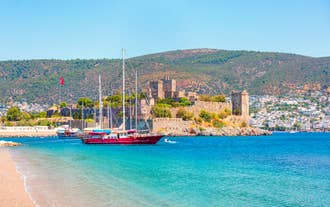 Photo of aerial view of Bodrum Castle and Marina, Turkey.