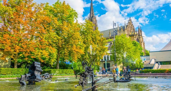Photo of Tinguely fountain in the center of Basel, Switzerland.