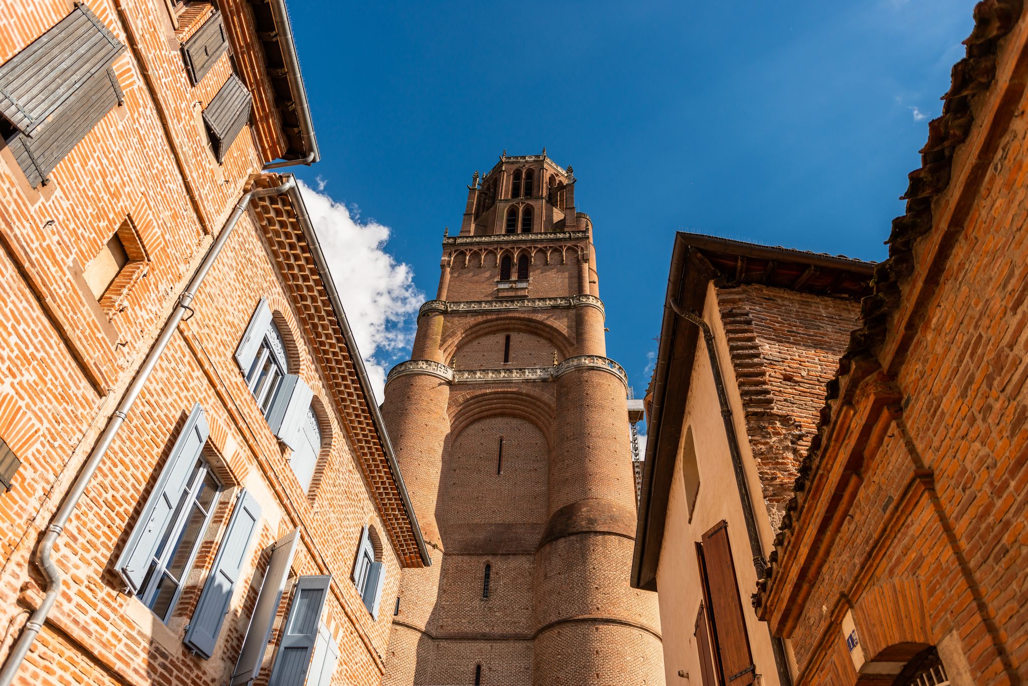 View of the August bridge and The Saint Cecile church in Albi, France. Horizontal shot