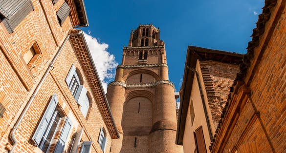 View of the August bridge and The Saint Cecile church in Albi, France. Horizontal shot