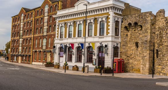 photo of view of  A view of the ruins of the medieval walls in Southampton, UK in Autumn