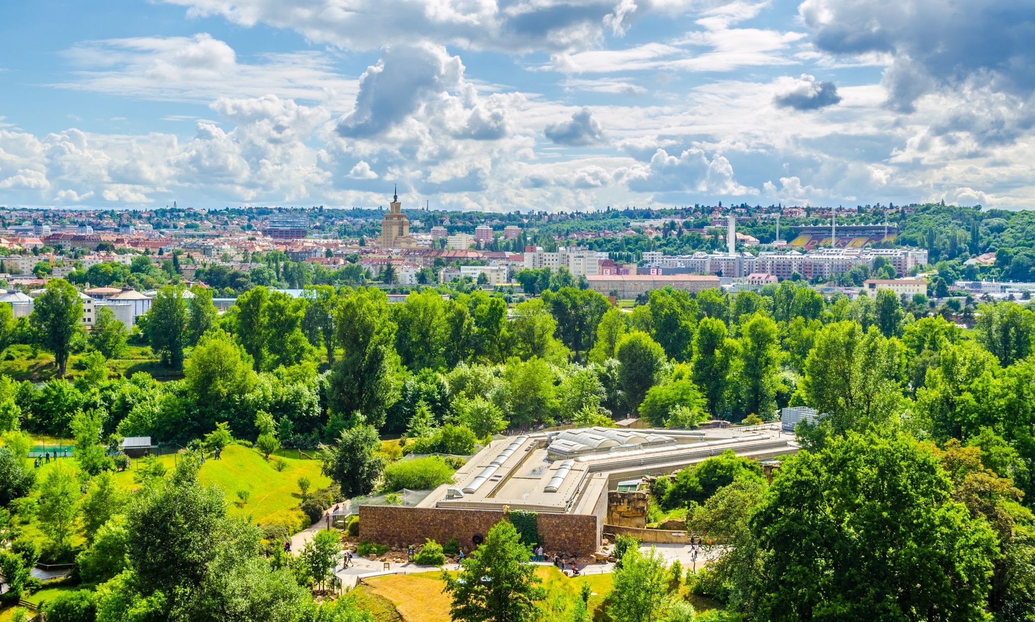Photo of aerial view of Prague taken from the Prague zoo, Czech.