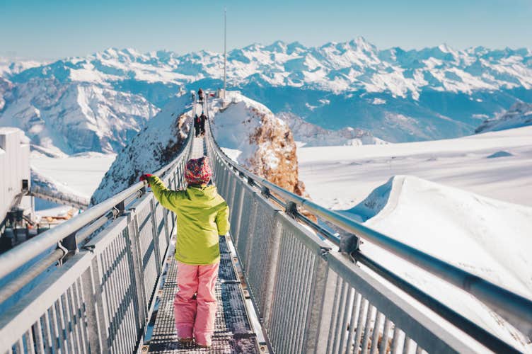 Peak walk on the Suspension bridge between two mountain peaks (Glacier 3000) or Peak walk sur le pont suspendu, Les Diablerets - Canton of Vaud, Switzerland (Suisse)