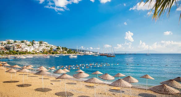 Photo of Bodrum Beach, Aegean sea, traditional white houses.