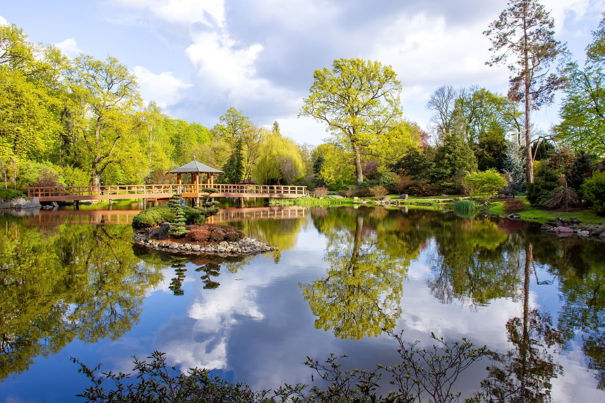 Photo of beautiful Szczytnicki Park in Wroclaw, Poland.