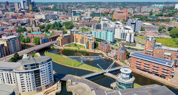 Photo of aerial photo of the Leeds City Centre.