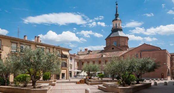 Photo of the Irish square and tower of the Consolación convent in the historic center of the city of Alcala de Henares, Spain.