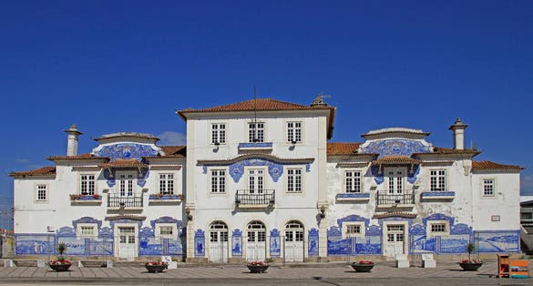 old railway station decorated with azulejo in Aveiro, Portugal