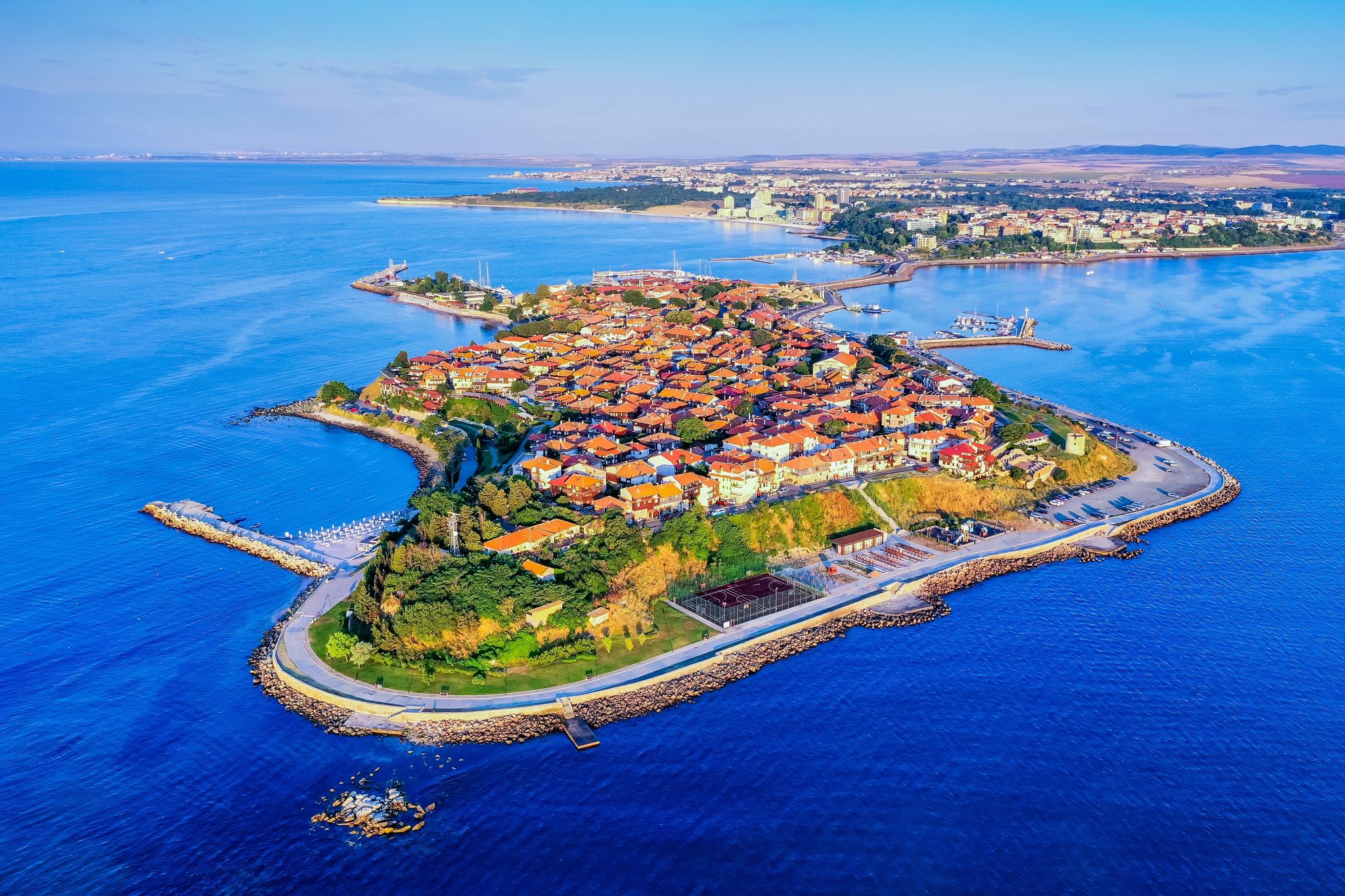 Photo of aerial view of the ancient seaside town, Nessebar, Bulgaria.