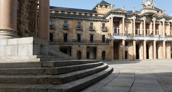 Photo of View from a low angle of the Labor University of Gijon,Spain .