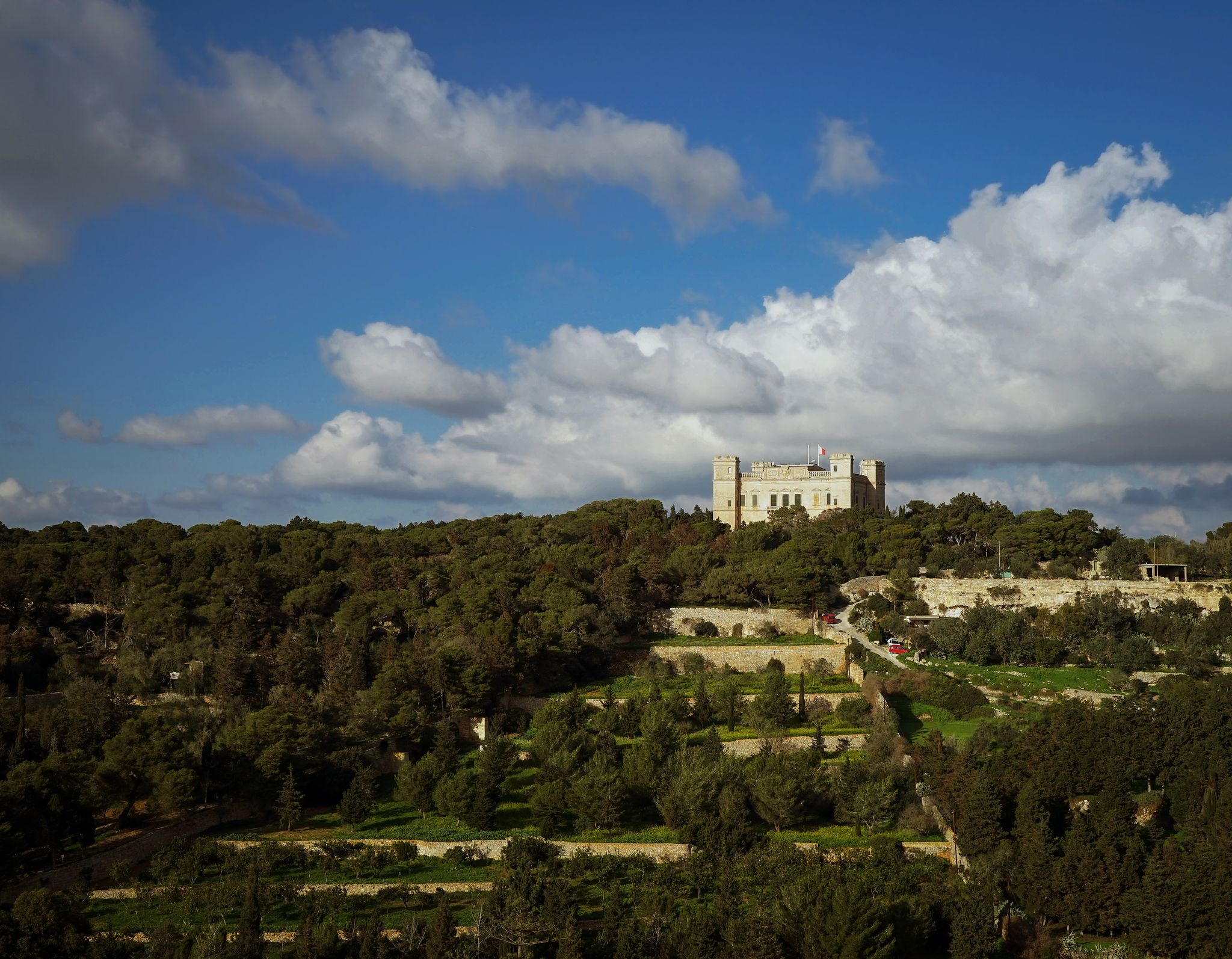 View of the Verdala Palace, Buskett Garden in Malta