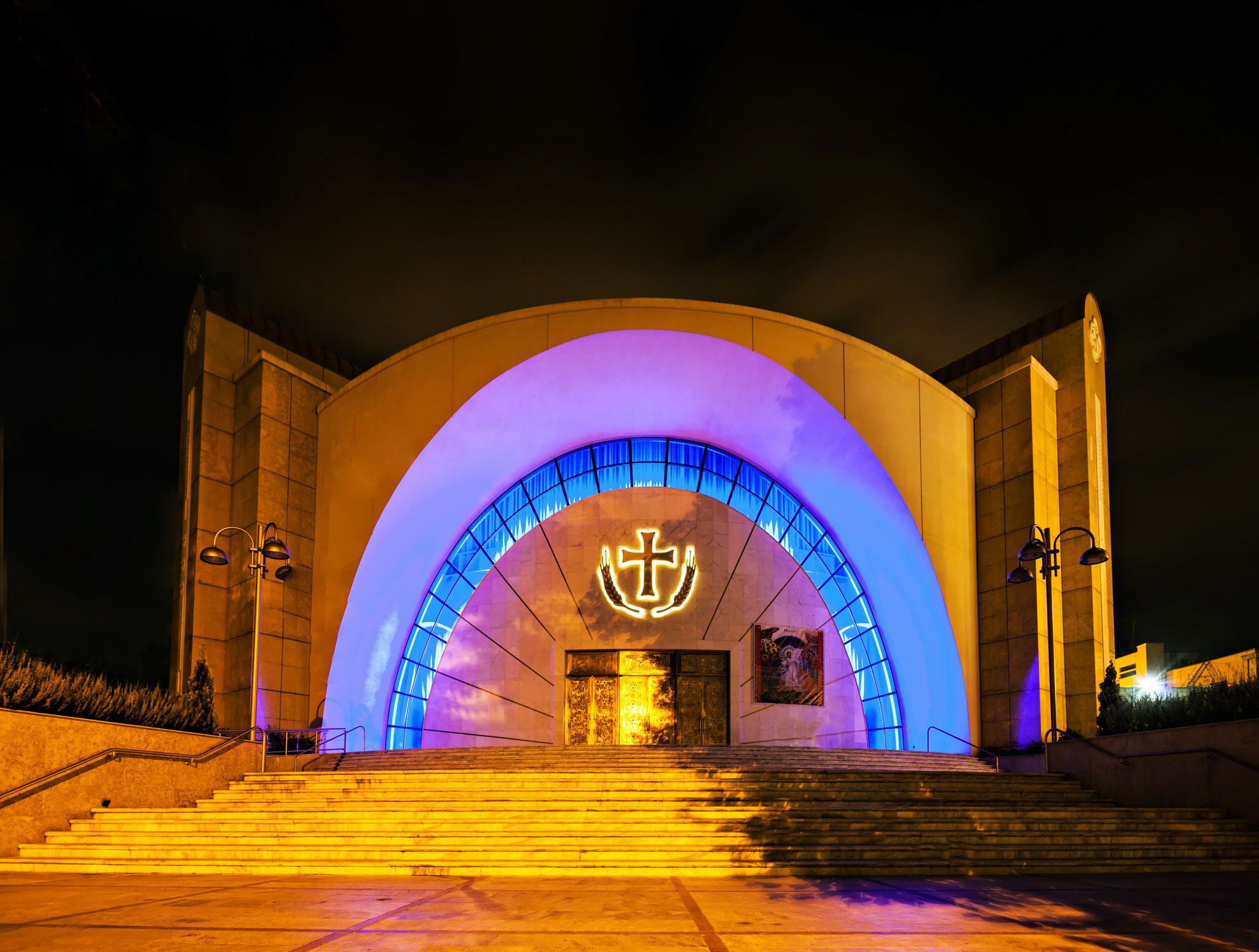 Photo of Resurrection of Christ Orthodox Cathedral of Tirana at night, Albania.