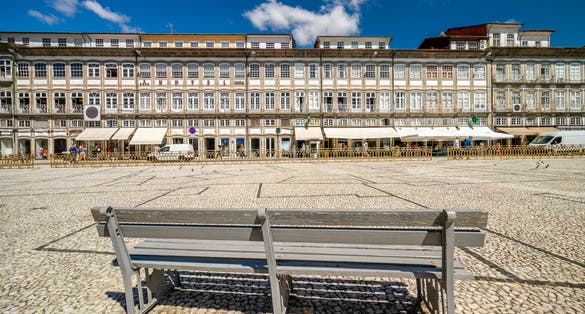 Central square of the city called Largo do Toural, Guimaraes, Portugal