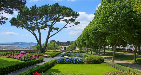 Photo of beautiful view of the harbour and the Château de Brest , France.