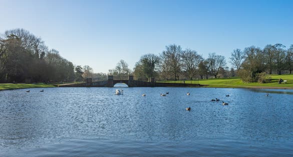 Photo of Verulam lake at Verulamium park in St. Albans at sunny day, England.