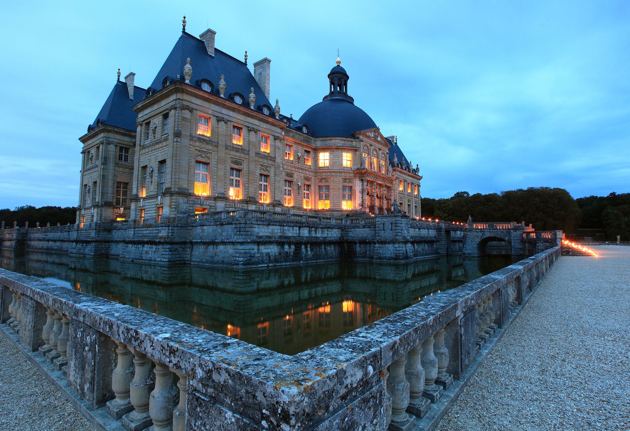 At night Chateau at Vaux-le-Vicomte is lit only by candlelight