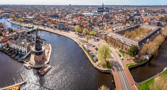 Aerial view of windmill in Haarlem, Netherlands