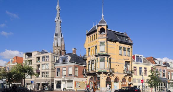 Voorstreek street, Leeuwarden, with the Centraal Apotheek and Sint Bonifatius church,