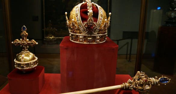 photo of Imperial Crown , Orb , and sceptre of Austria , kept in the Imperial Treasury at the Hofburg Palace in Vienna