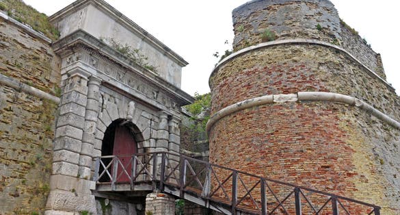 Photo of details of St. Nicholas fortress. Fortress is located in the town of Sibenik, on the eastern shores of the Adriatic, in central Dalmatia, Croatia.