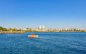 Aerial view from Moda Yogurtcu Park neighborhoods of Kadikoy, a large, populous, and cosmopolitan district in the Asian side of Istanbul, Turkey.