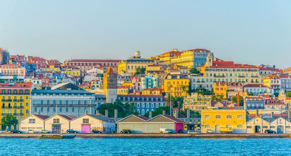 waterfront in Cacilhas in Lisbon, Portugal.