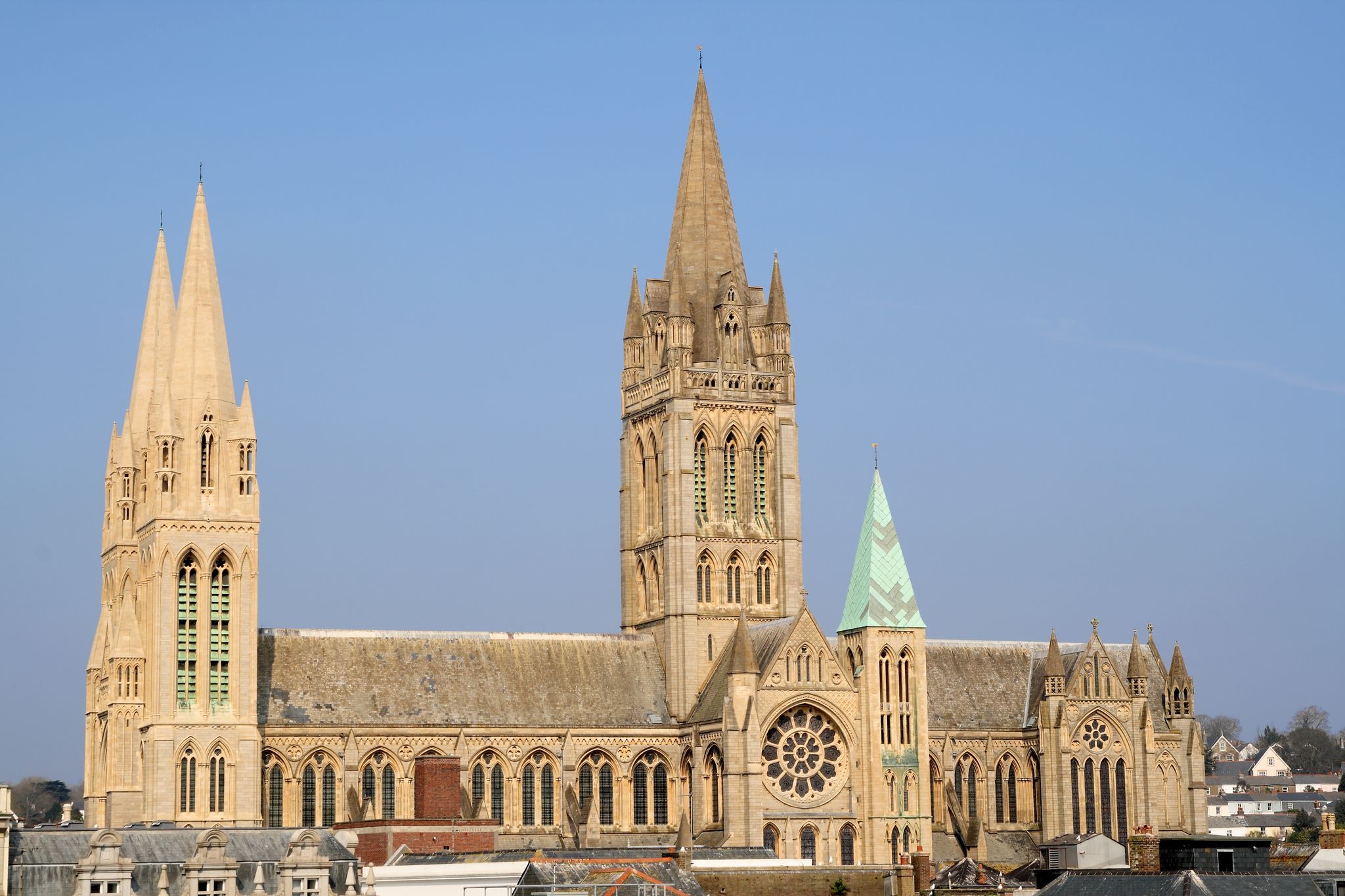 Photo of Truro Cathedral, the Cathedral of the Blessed Virgin Mary, Cornwall, UK.