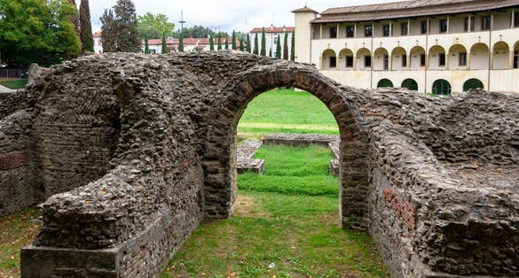 Excavation of the remains of a Roman amphitheatre in Arezzo Tuscany