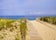 photo of dunes sea access on bright summer day view header panoramic at Plage de l'océan in Cap-Ferret Ocean in France.
