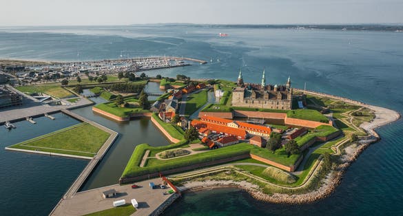 Photo of panoramic aerial view of Kronborg castle, Helsingor (Elsinore), Denmark.