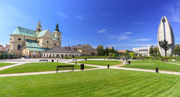 Photo of the historical center in Rzeszow, Poland.
