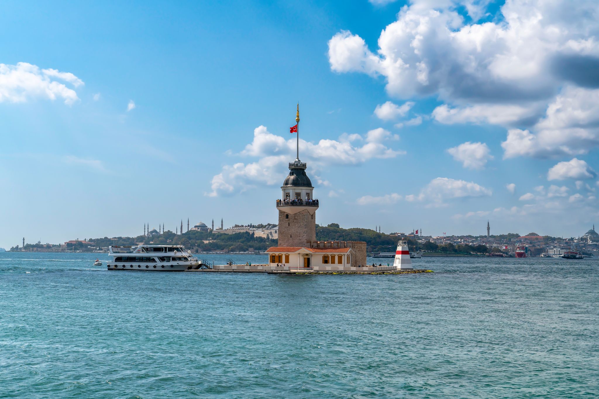Photo of the Maiden's Tower (Turkish: Kız Kulesi), also known as Leander's Tower (Tower of Leandros) since the Byzantine period, Uskudar, Bosphorus, Istanbul.